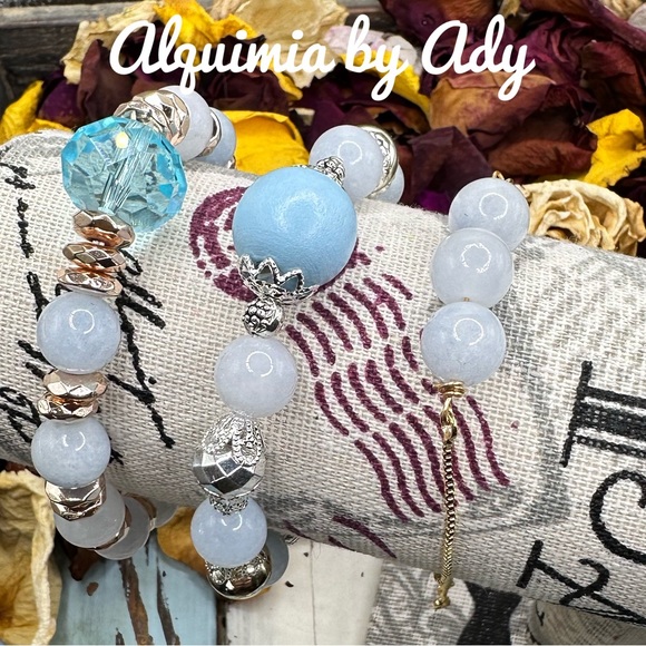 Aquamarine maxi beaded bracelet/manifesting peace /pastel color / - Picture 2 of 9